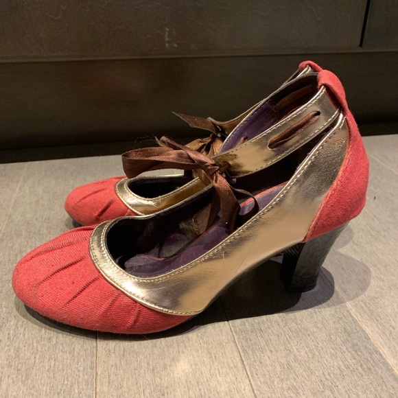 Steampunk Victorian Red & Gold Mary Jane Heels Sz 37 - Picture 6 of 14